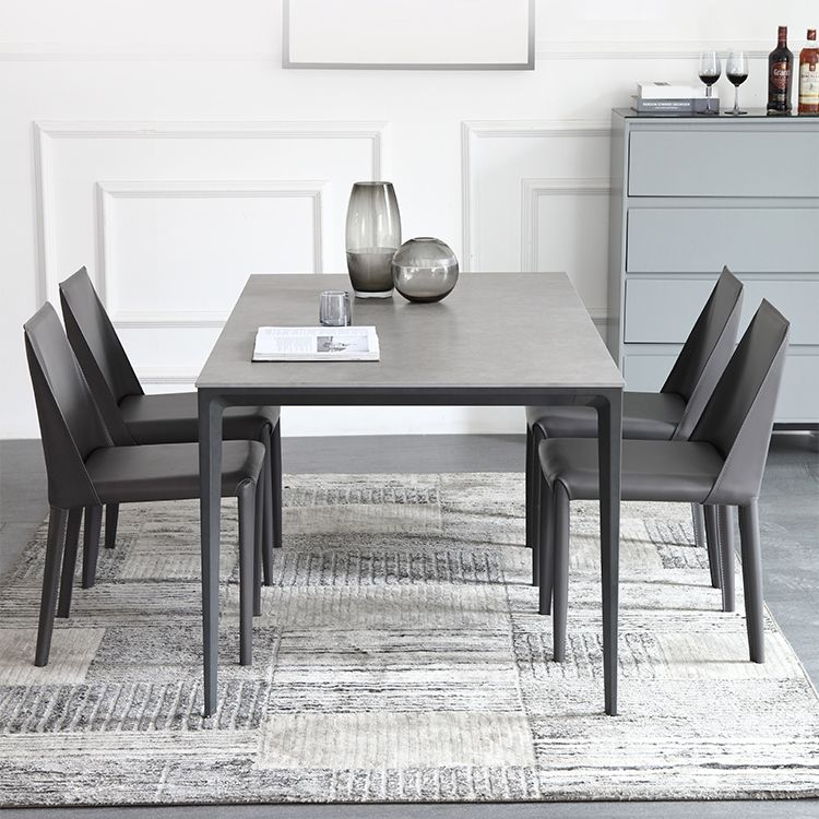 Modern Metal Frame Style Sintered Stone Rectangular Dining Table Set with 4 Legs Base