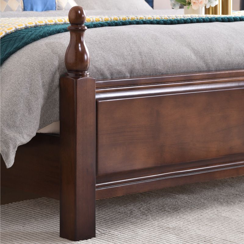 Brown Wood King Bed Tufted Nailhead Upholstered Bed Frame with Headboard