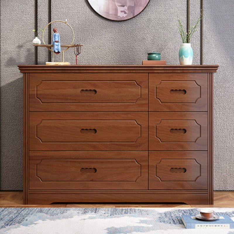 Horizontal Rubber Wood Double Dresser Modern Bedroom Storage Chest with 6 / 9 Drawers