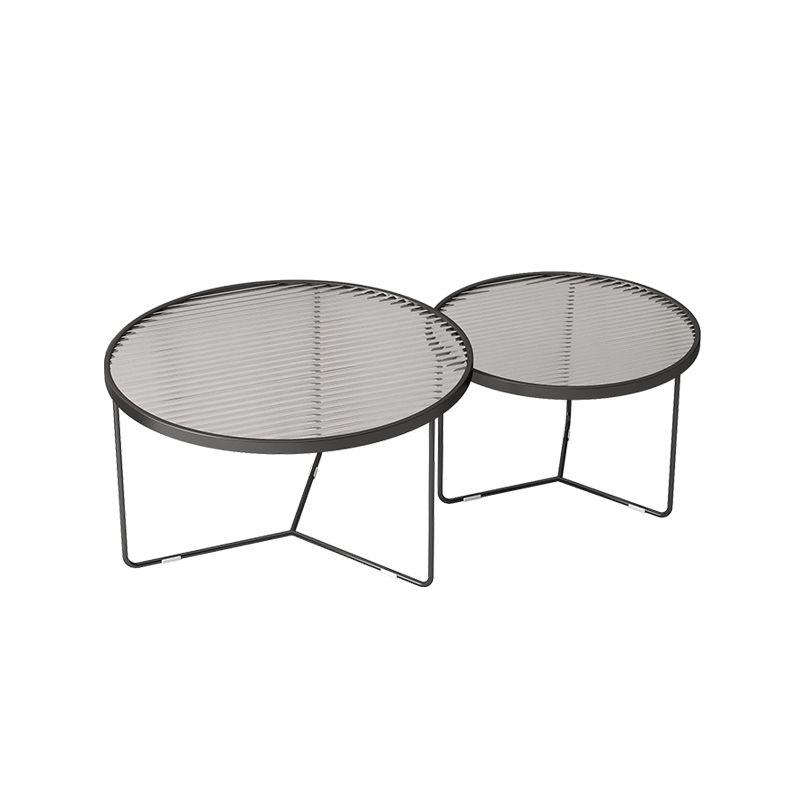 Modern Style Metal Frame Base Design Glass Round Table Top Coffee Table