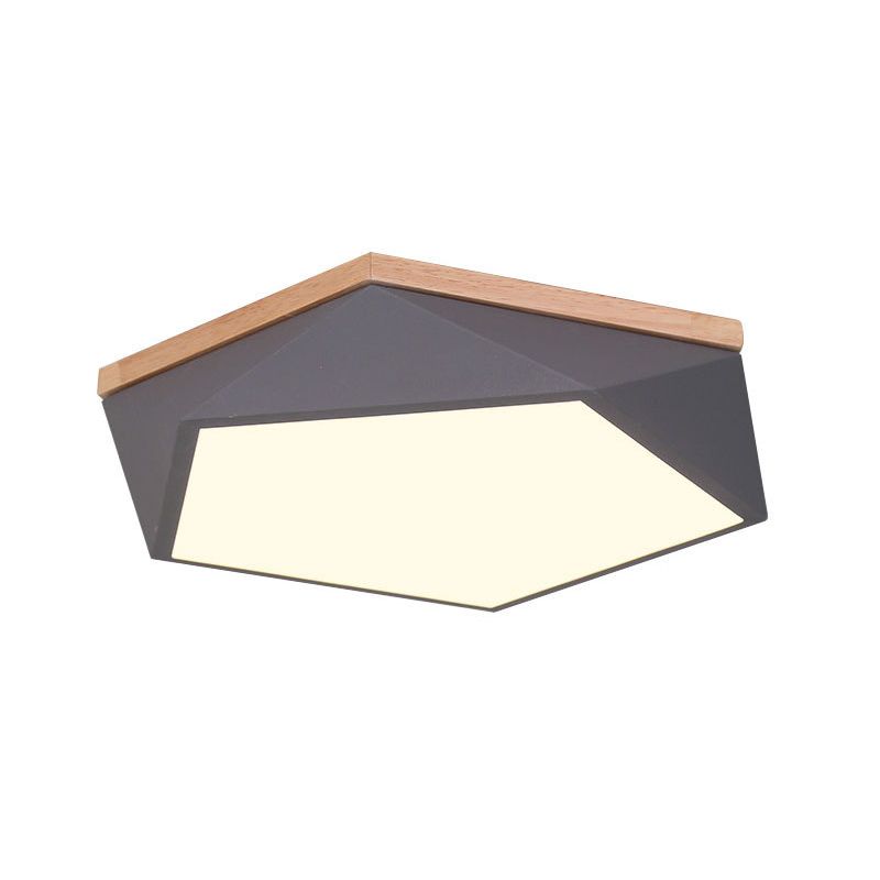 Plafonnier à facettes Macaron métallique 16"/19,5" W LED pour chambre à coucher en blanc/gris/vert avec auvent en bois