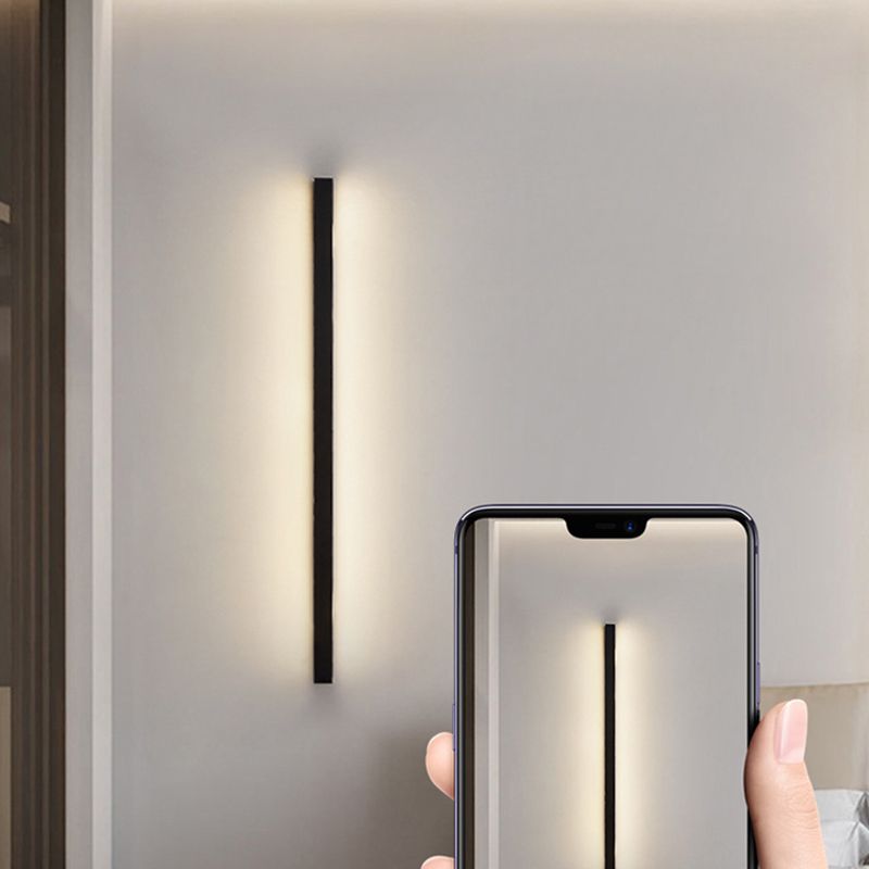 1 Light Linear Wall Mounted Lamps Modern Style Metal Wall Sconce Lights in Black