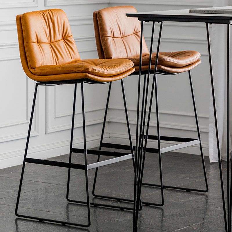 Nordic Iron Simple Barstool Indoor Tall Stool with Leather Seat