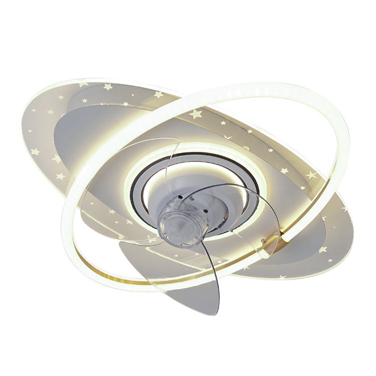 Geometric Shape Metal Ceiling Fans Modern 3-Lights Ceiling Fan Lamp Fixture in White