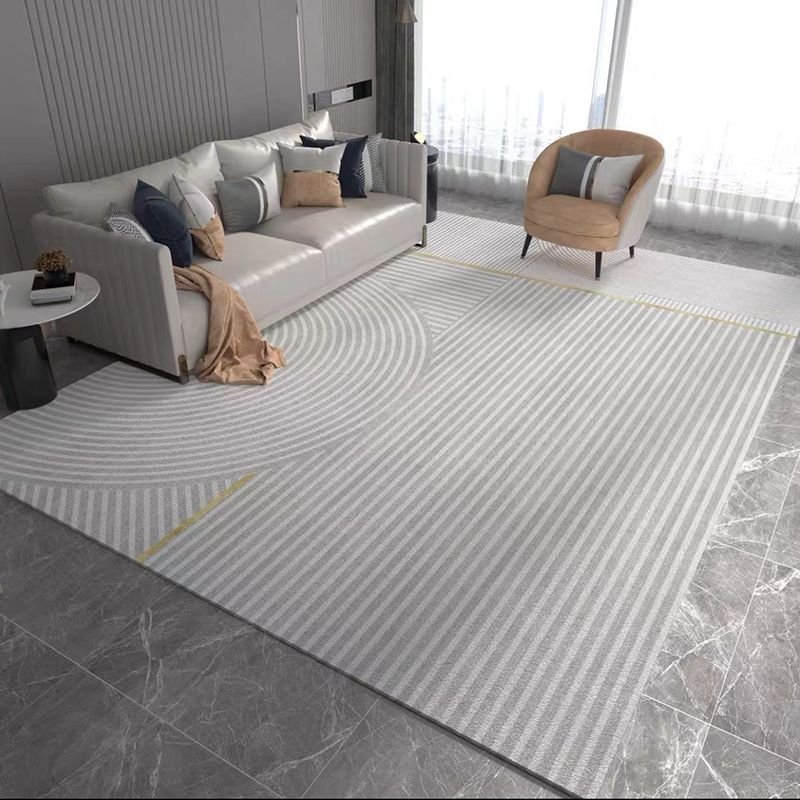 Light Grey Modern Rug Polyester Line Rug Washable Rug for Home Decor