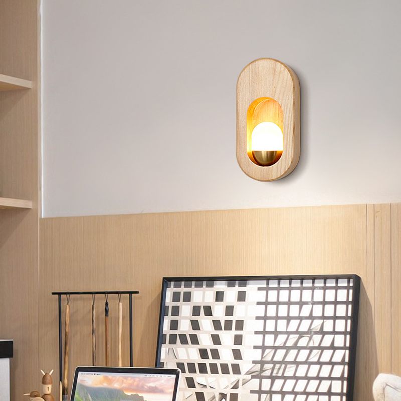 Oval Wall Lighting Fixtures Modern Style Wood 1 Light Wall Lighting