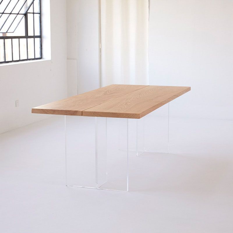 Rectangle Dining Table Natural Pine Wood Top Transparency Acrylic Base Table