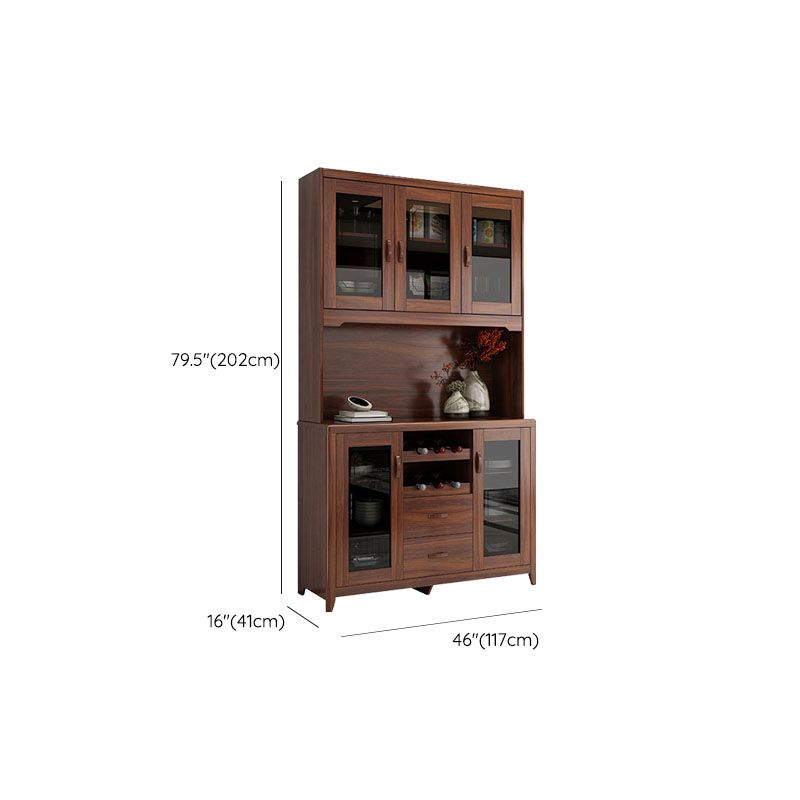 Ultra Modern Rubber Wood Dining Hutch Glass Doors Storage Cabinet with Drawers