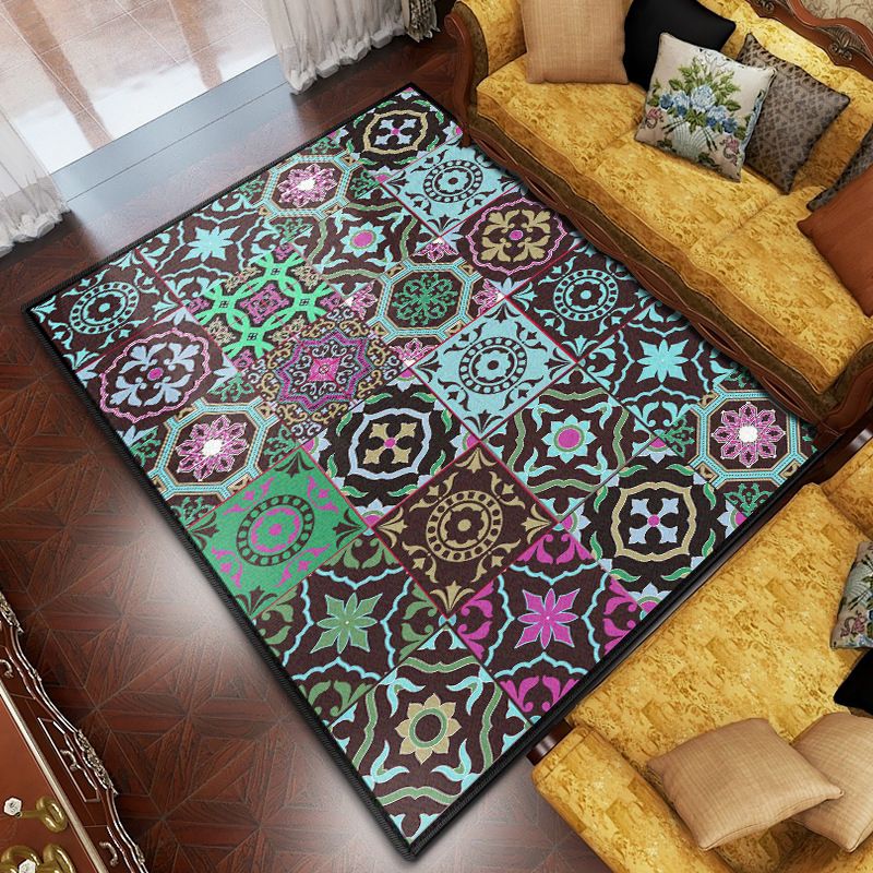 Green Bohemian Rug Polyester Graphic Rug Non-Slip Backing Rug for Living Room