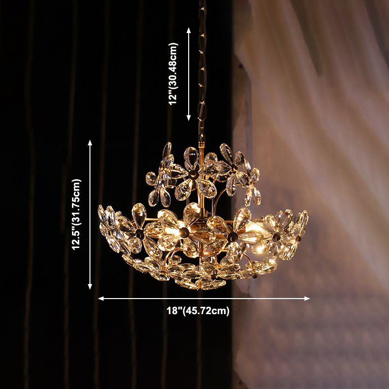 Flower Chandelier Light Fixtures Traditional Multi-Head Suspension Pendant Lamps with Crystal Shade