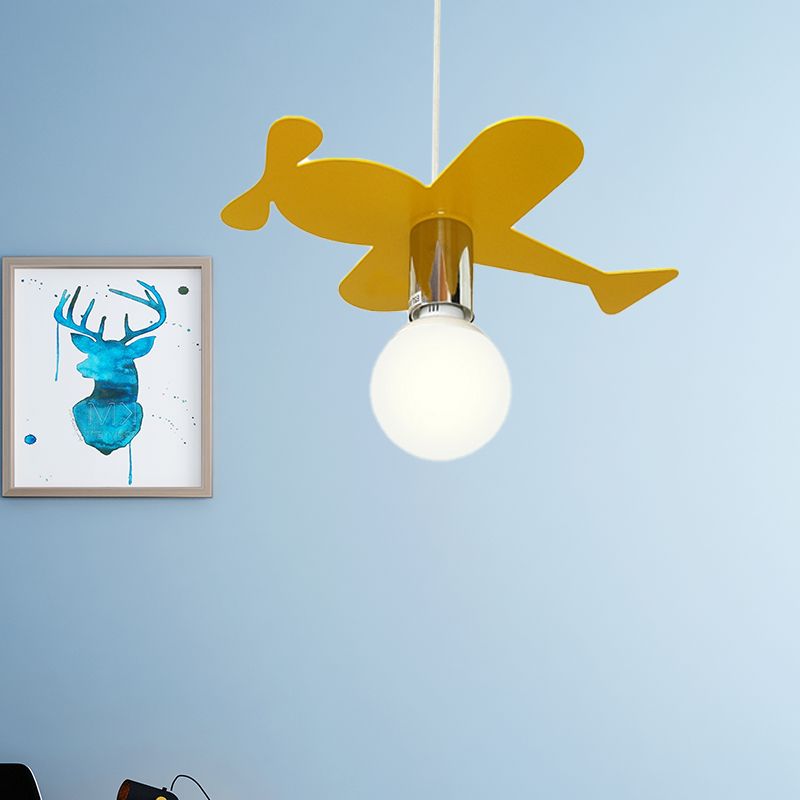 Kids Bright Colored Pendant Light Airplane 1 Light Metal LED Ceiling Lamp for Foyer