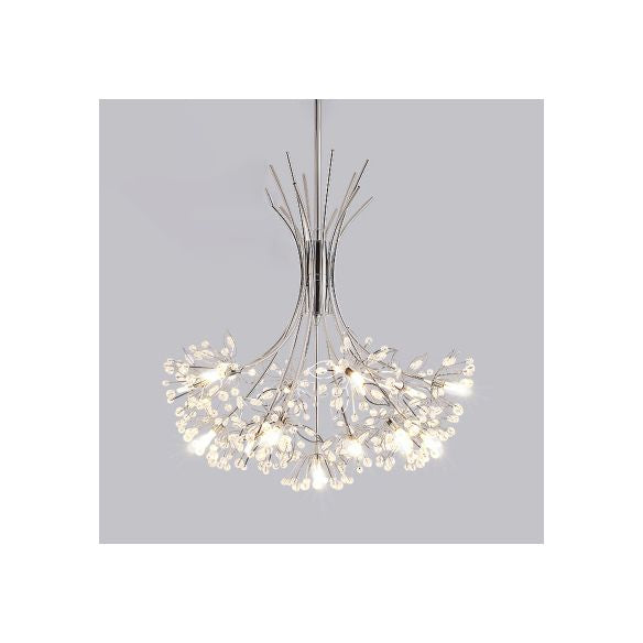 Clear Crystal Beaded Chandelier Lighting with Bouquet Design Modern 13/19 Lights Black/Chrome Hanging Lamp