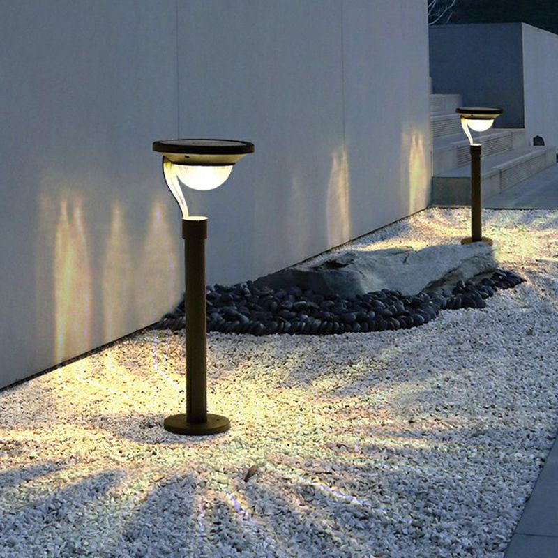 Garden Pond LED Pathway Light Simple Dark Grey Solar Stake Light with Bowl Plastic Shade