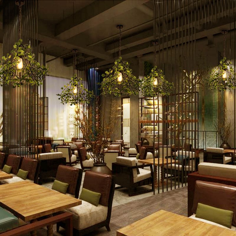 4W/6W LED LED Lighting Restauranti Industrial Restaurant Drop lampada con gabbia di ferro diamantato in nero, 15 "/18" /19.5 "W