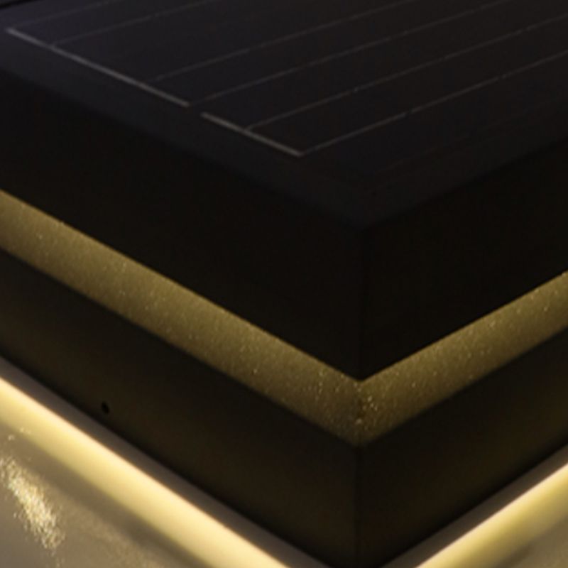 Rectangle Shape Metal Solar Pillar Lamp Modern 1 Light Waterproof Outdoor Light in Black