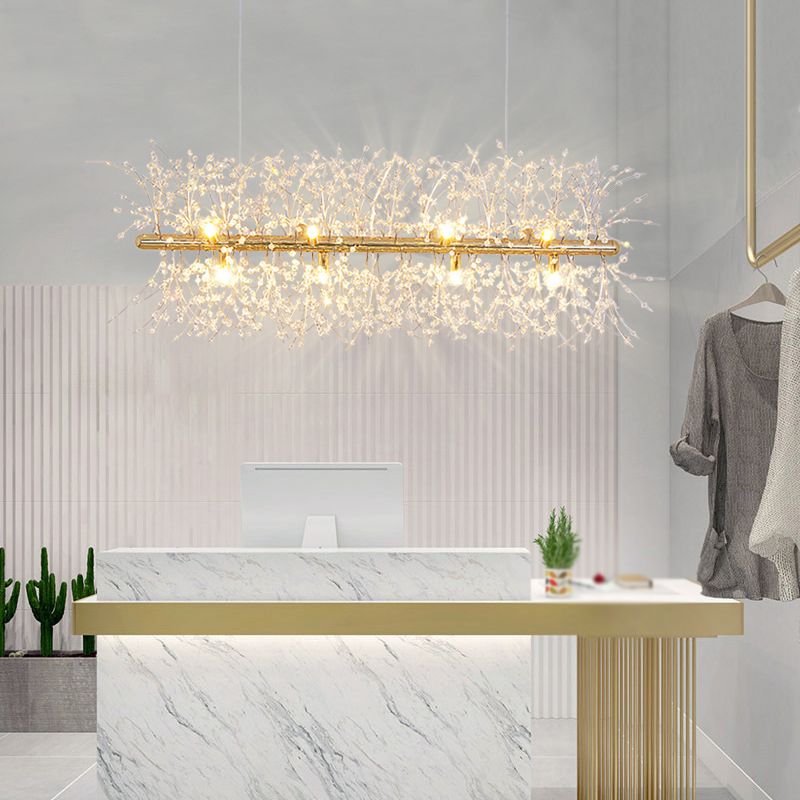 Modern Metal Ceiling Light Glowworm Shape Island Light with Crystal Shade for Living Room
