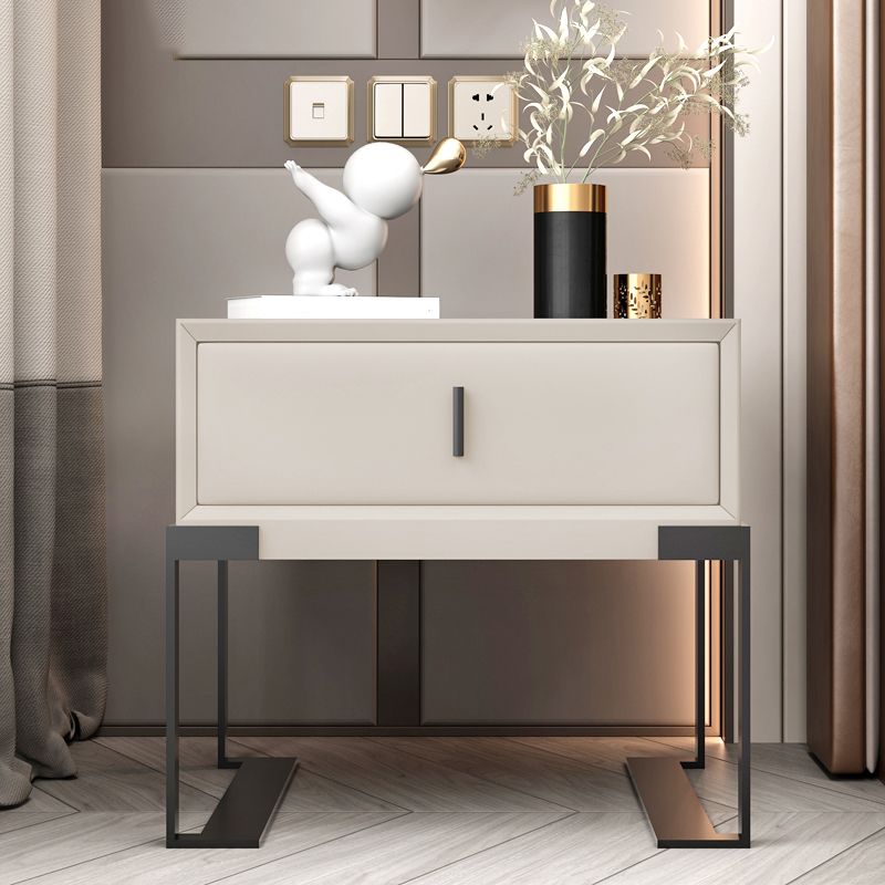 Leather Sled Nightstand 20" Tall Leather Night Table with 1 Drawer