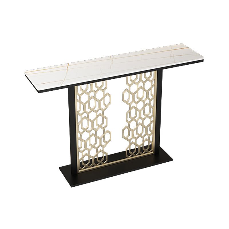 Glam Console Table with Rectangle Stone Top and Black Base for Hall