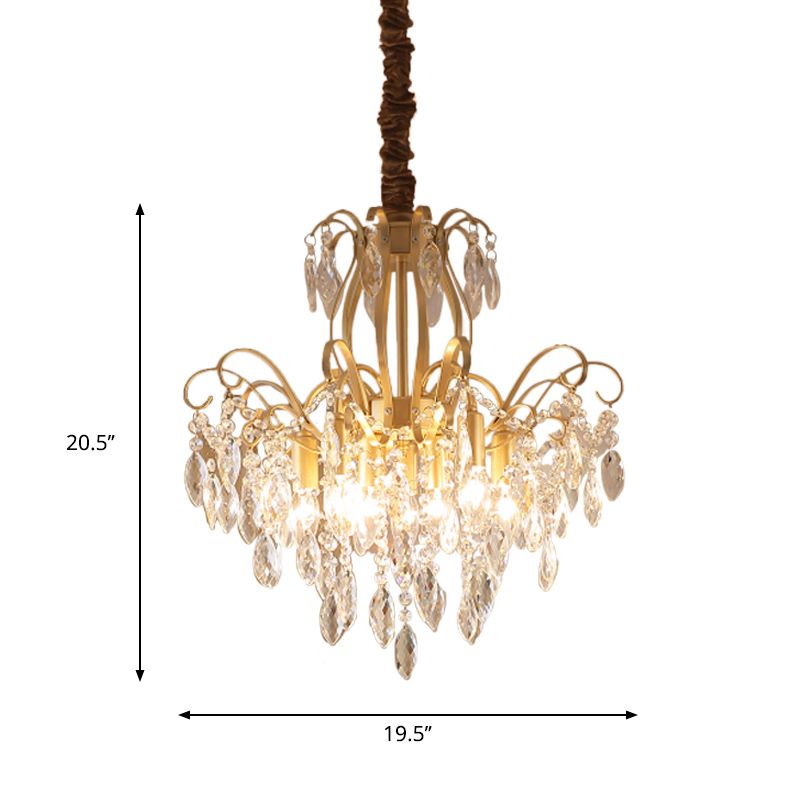 Gefacetteerde kristallen waterval hanger traditionalisme 7-bulb woonkamer hangende kroonluchter in goud