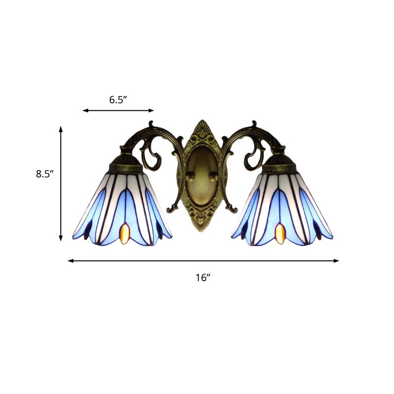 Magnolia Wall Mount Light Rustic Loft Stained Glass 2 Heads Wall Lighting for Living Room