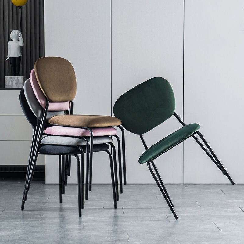 Chaise d'appoint rembourrée sans accoudoirs, chaises de salle à manger à dossier ouvert avec pieds en métal noir