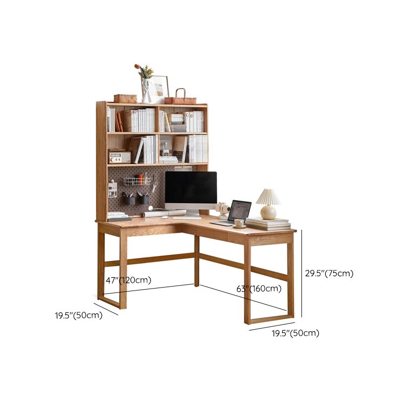 Oak L-shape Home Writing Desk Drawer Cable Management Computer Desk