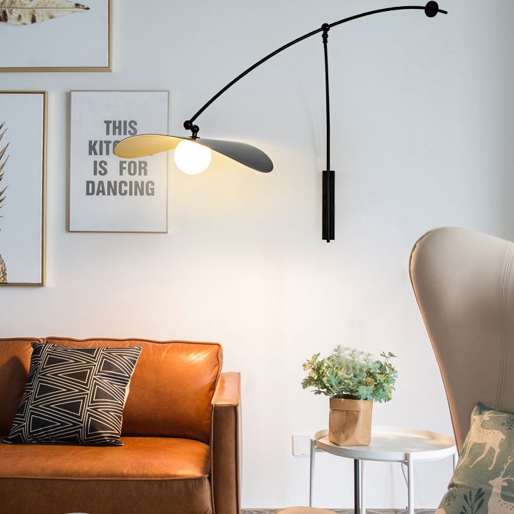 Postmodern Lotus Leaf Shaped Wall Lamp Metal 1-Light Bedroom Wall Light with Balance Arm