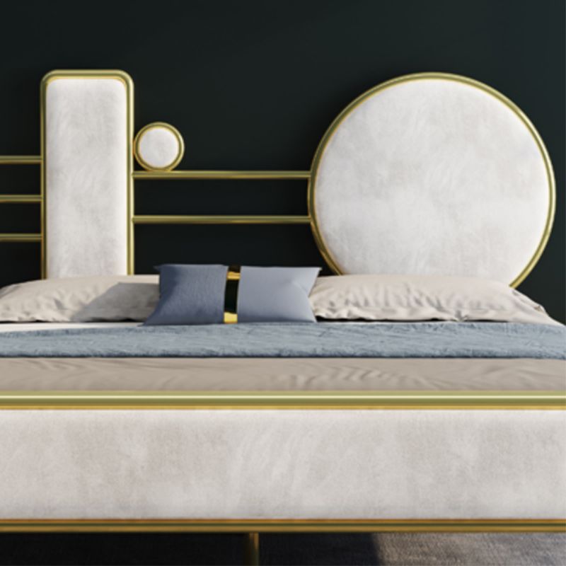 Glam Open-Frame Bed with Velvet Open-Frame Headboard and Metal Legs Bed