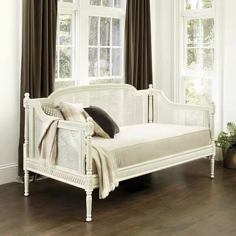 Linen Country Sloped Arms Sofa with Tight Back in Solid Wood