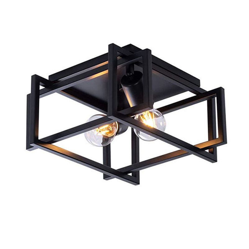 Lámpara de techo con diseño de bombilla abierta de estilo industrial, lámpara empotrada de hierro forjado negro para dormitorio