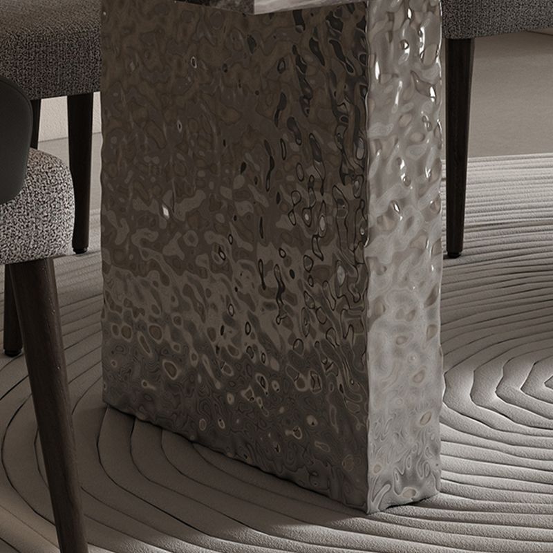 Glossy Gray Stone Dining Table Set 1/4/5/7 Pcs Dinette Set with Arm Chairs