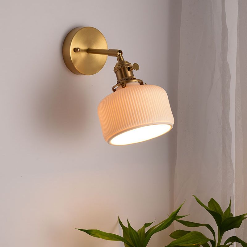 Gold Modern Metal Wall Sconce Geometric Shape Sconce Lights with Ceramic Shade