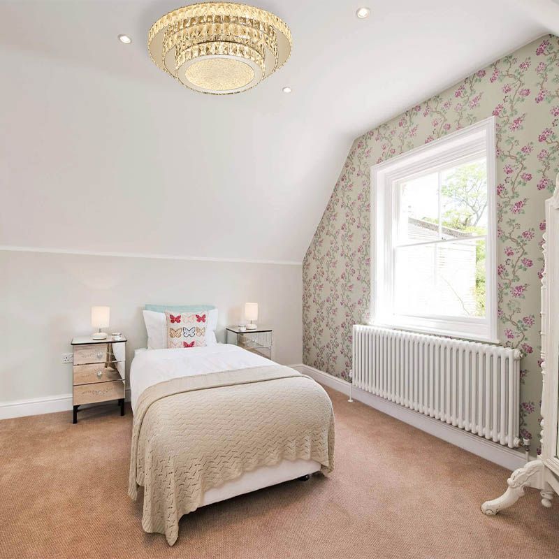 18 "/21.5" W LED Tre - Tiered Flush Light Fixture Modern White Crystal Flush Mount Lighting per Bedroom in Warm / White Light / Remote Control Stepless Dimming