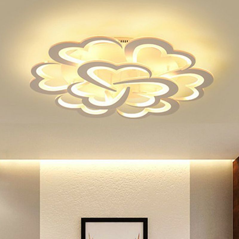 Lámpara de techo floral minimalista acrílica para sala de estar LED montaje semi empotrado en blanco