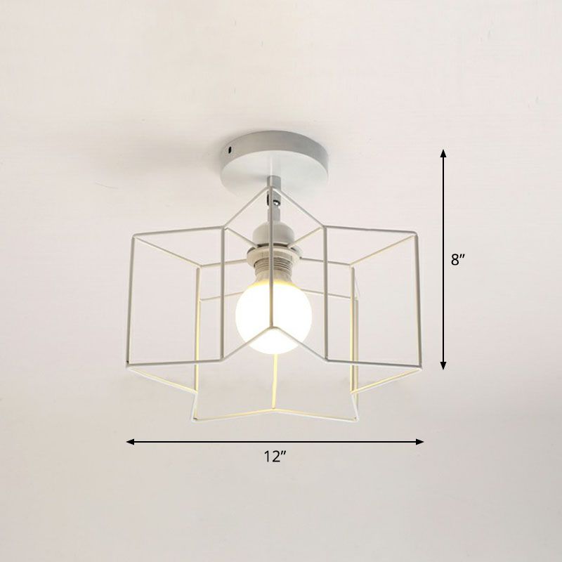 Retro Geometric Semi Flush Mount Lighting 1 Head Iron Flush Mount Fixture for Entryway