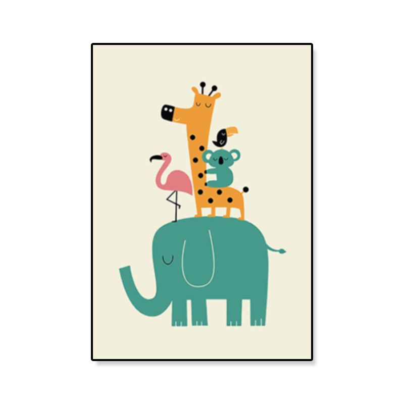 Colorful Illustration Animal Canvas Textured Cartoon Childrens Room Wall Art Print