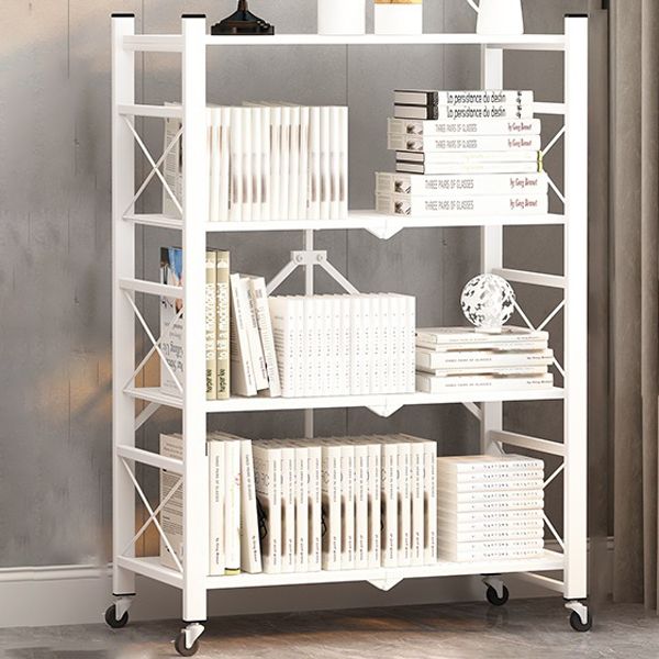 Industrial Geometric Bookcase Metal Open Back Bookcase with Wheels