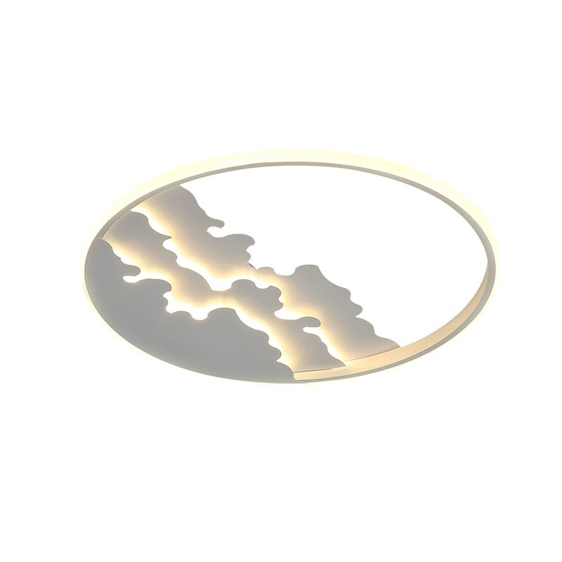 16"/19.5"/23.5" Dia LED Bedroom Flush Light with Etch Acrylic Shade White/Black Ceiling Mounted Lamp in Warm/White Light