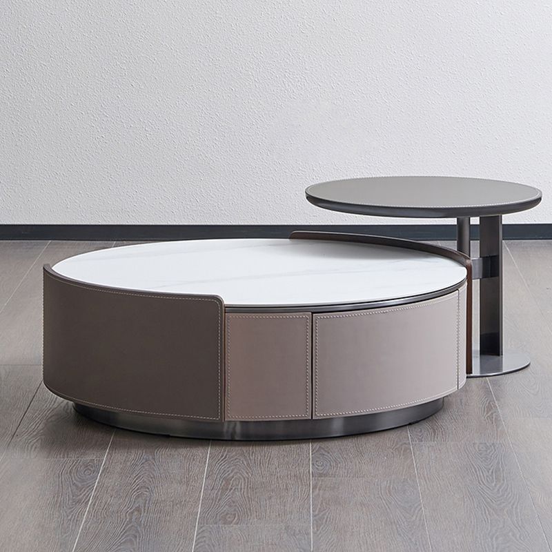 Slate Coffee Cocktail Table Drum Coffee or End Table with 2 Storage Drawers