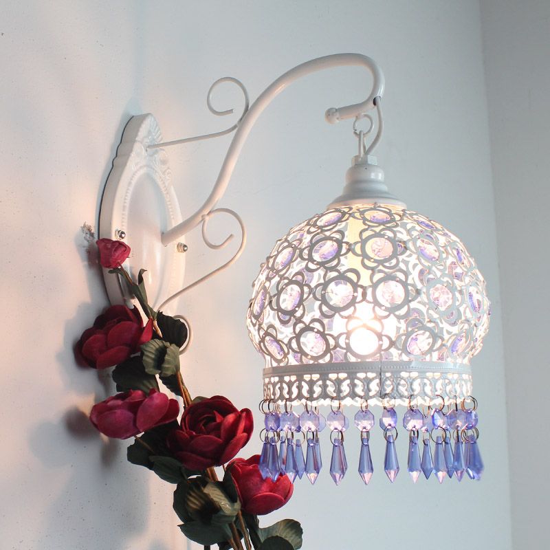 Traditional Dome Wall Sconce Lamp 1 Bulb Metal Wall Mount Light in White/Pink/Orange for Living Room