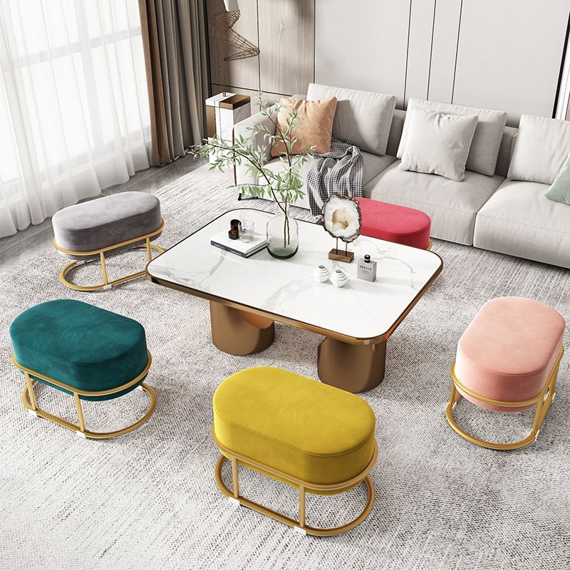 Glam Velvet Boucle Pouf Plain Oval Metal Frame Tear Resistant Ottoman Footrest