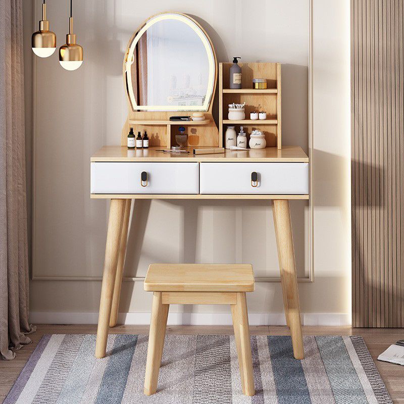Scandinavian Rubberwood Makeup Counter 2 Drawers Vanity Dressing Table