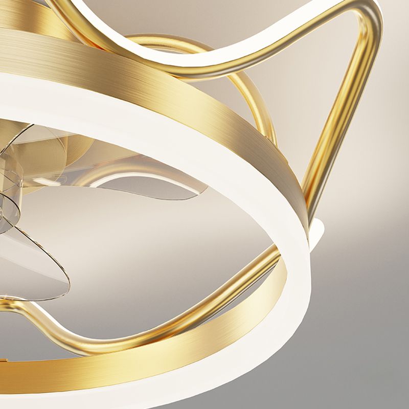 Brushed Gold Circular Ceiling Fan Lamp Minimalist Metal LED Semi Mount Lighting