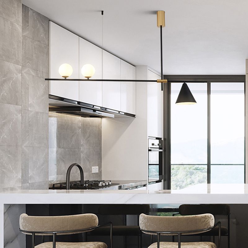 Metal Modern Ceiling Light Geometric Shape Island Light with Glass Shade for Living Room