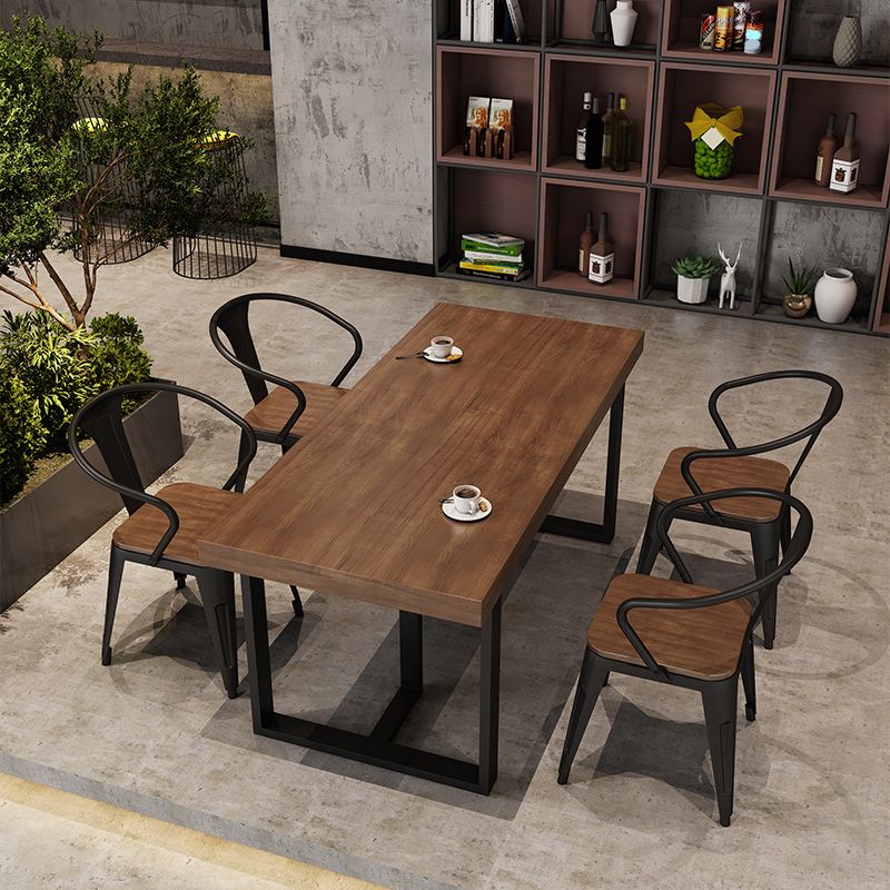 Industrial Dining Room Table Rectangle Solid Wood Dinette Table in Brown