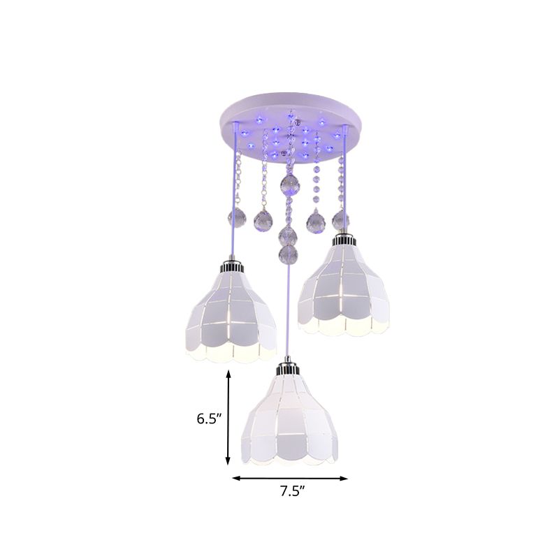 Metal Dome Multiple Hanging Light Simple 3 Bulbs White Finish Ceiling Suspension Lamp
