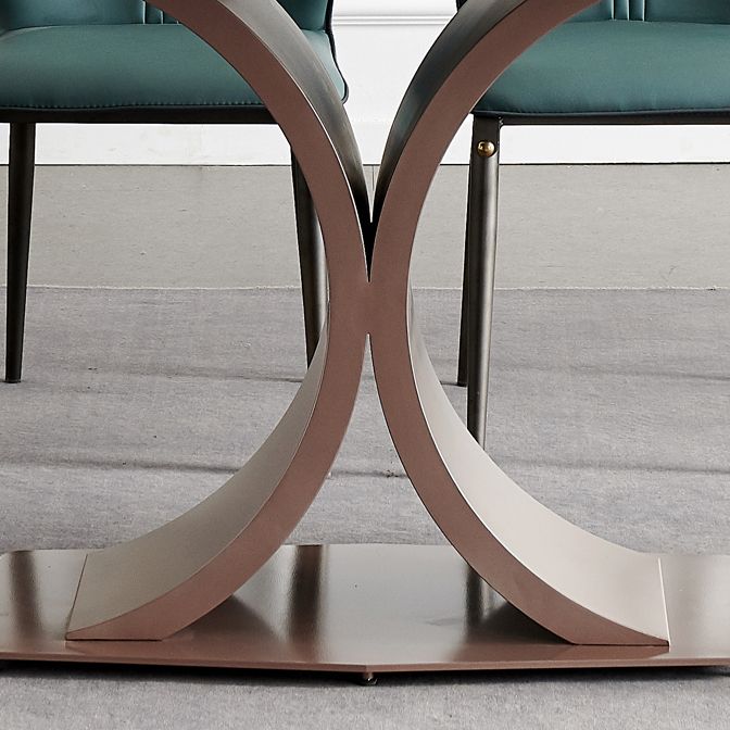 Mesa de comedor de lujo tradicional Rectángulo de piedra sinterizada con marco de oro rosa