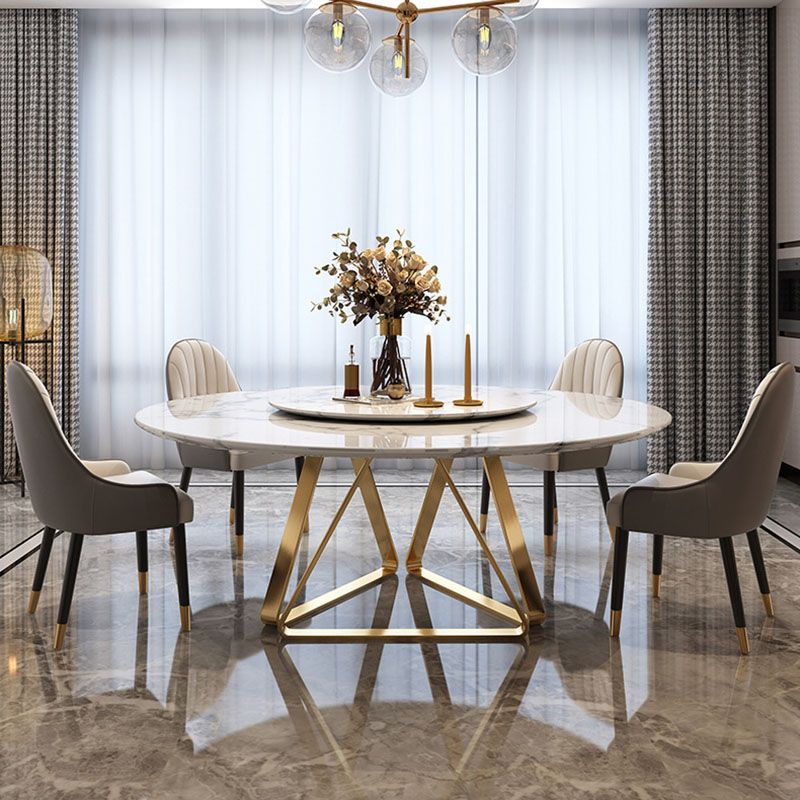 Stone Top Dining Table Traditional Luxury Table with Gold Pedestal Base