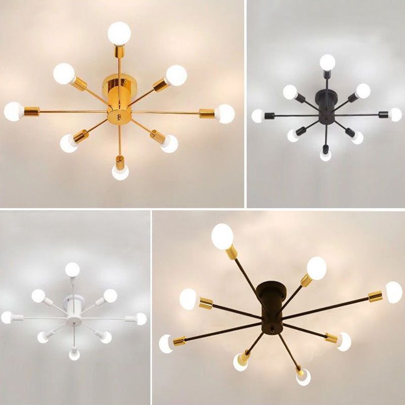Sputnik Design Metal Semi Flush Light Fixtures Vintage Living Room Semi Flush Mount Ceiling Fixture