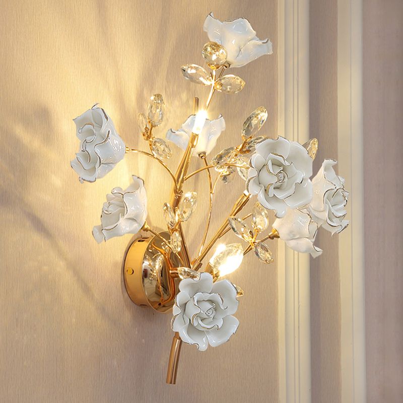 Crystal Flower Shape Wall Light Modern Multi Lights Wall Light Sconce